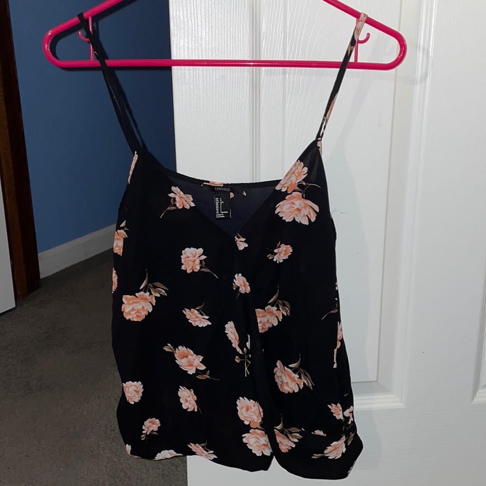 Black tank top with flowers